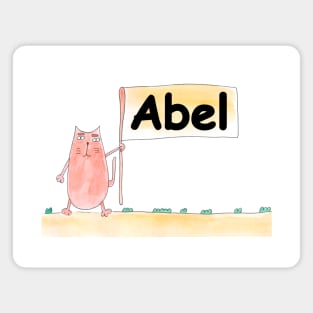 Abel name. Personalized gift for birthday your friend. Cat character holding a banner Magnet